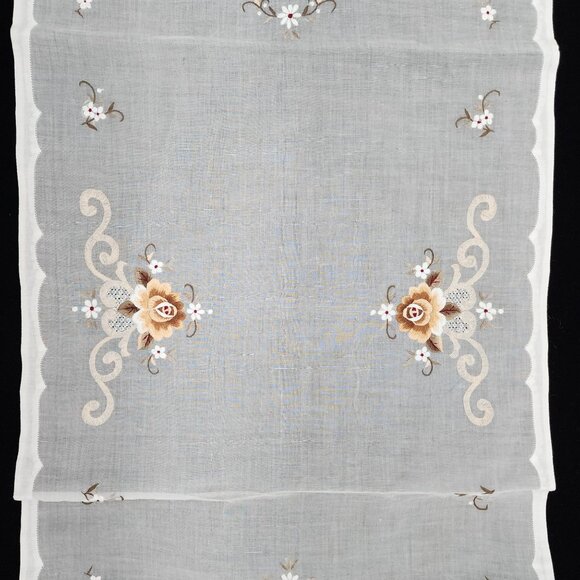 Shear Machine Embroidered Table Runner Mats Napkins Vintage Brown Roses - Picture 10 of 11